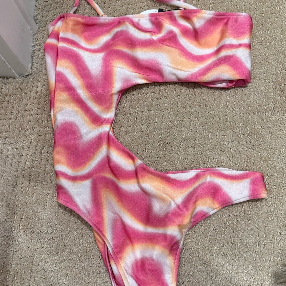 Vibrant Pink and Orange One-Piece Swimsuit